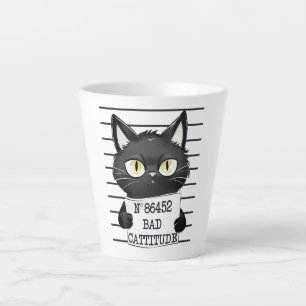 Tasse Latte Bad Cattitude - Mugshot de chat noir