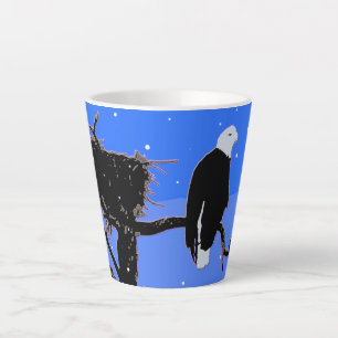 Tasse Latte Bald Eagle en hiver - Art original de la faune