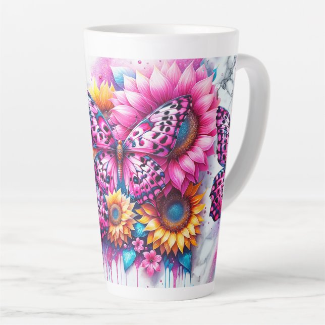 Tasse Latte Balises papillon en fleur (Angle droit)