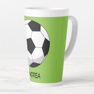 Tasse Latte Balle de soccer en dessin   Ajouter Votre Nom 