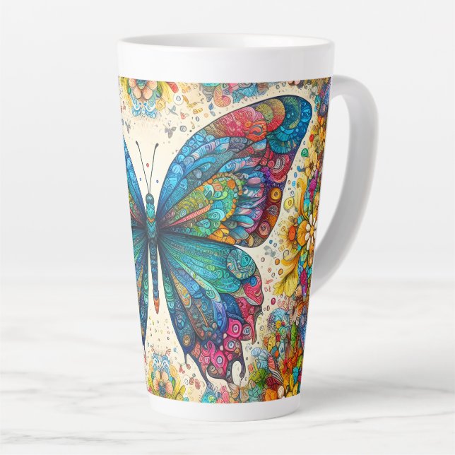 Tasse Latte Ballet arc-en-ciel d'un papillon (Angle droit)