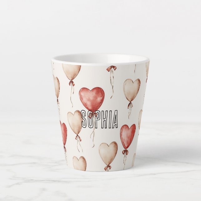 Tasse Latte Ballons Coeur Crème Rouge (Devant)