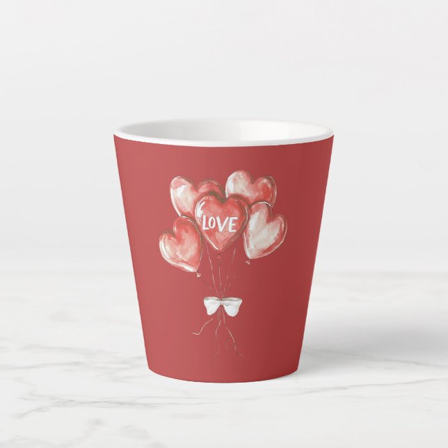 Tasse Latte Ballons d'amour à coeur rouge (Devant)