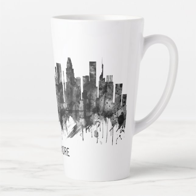 Tasse Latte Baltimore Maryland Skyline BW (Droite)