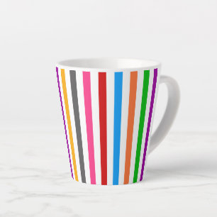 Tasse Latte Bandes de lignes arc-en-ciel colorées - Blanc