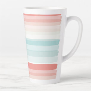 Tasse Latte Bandes estivales en corail et turquoise