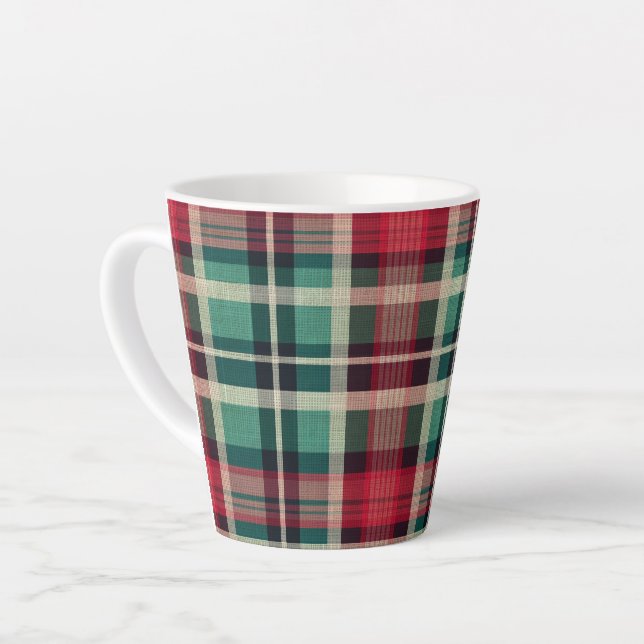 Tasse Latte Bandes Plaid Vert Crème Rouge (Angle gauche)