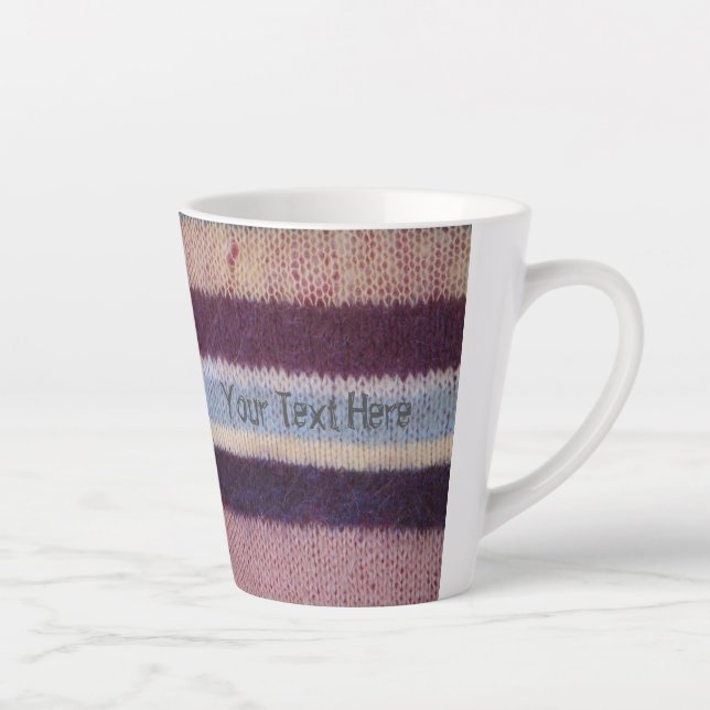 Tasse Latte bandes tricotées à la main amusantes et colorées (Droite)