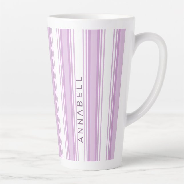 Tasse Latte Bandes verticales violettes et blanches nom person (Droite)