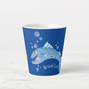 Tasse Latte Barracuda poisson affamé de la pêche dessin animé