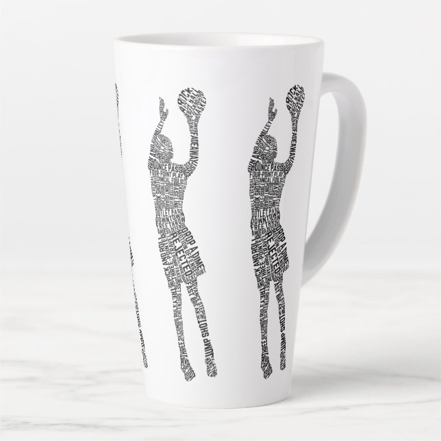 Tasse Latte Basketball Word Art, Typographie (Angle droit)