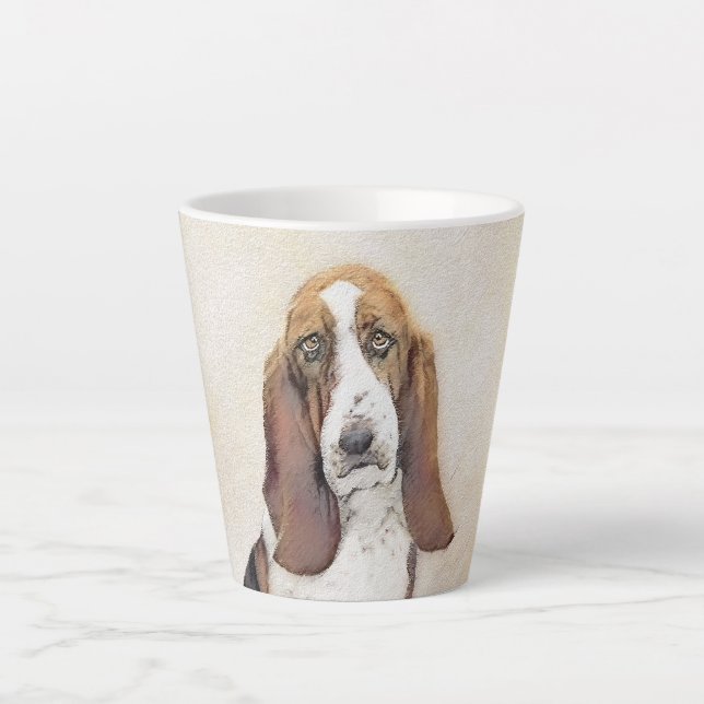 Tasse Latte Basset Hound Peinture - Cute Original Chien Art (Devant)