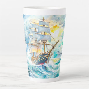 Tasse Latte Bateau à voile antique dans la tempête