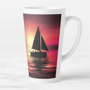 Tasse Latte Bateau à voile au coucher du soleil sur la mer - C