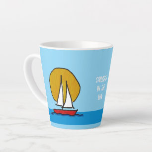 Tasse Latte Bateau à voile dans le soleil Deep Red