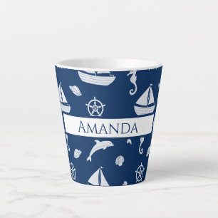 Tasse Latte Bateau à voile et Motif Marine Life