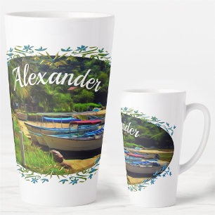 Tasse Latte Bateaux de Mismaloya sur la rivière 0350
