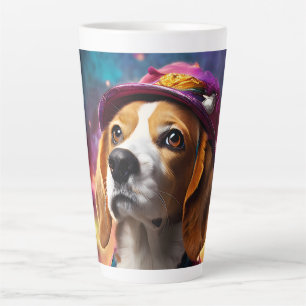 Tasse Latte Beagle dans un Casquette rose