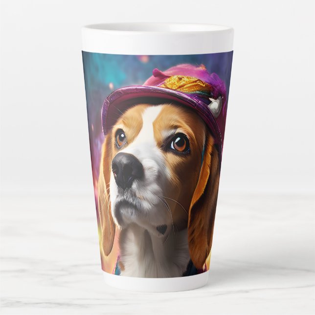 Tasse Latte Beagle dans un Casquette rose (Devant)