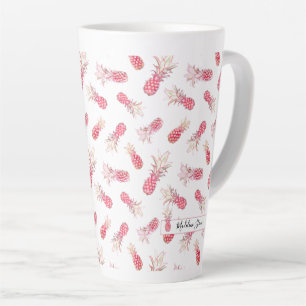 Tasse Latte Beau et exotique ananas rose Aquarelle