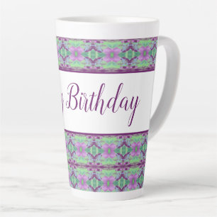Tasse Latte Beau Joyeux Anniversaire violet Flowé