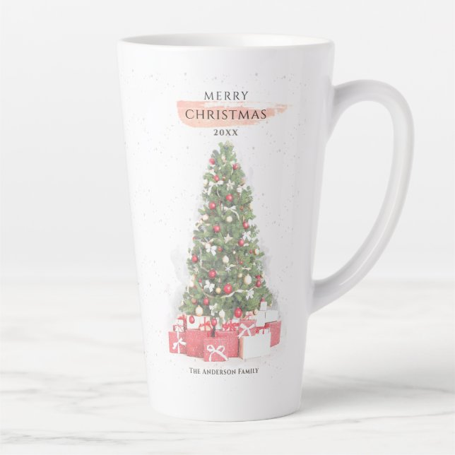 Tasse Latte Beau Noël Arbre Aquarelle Vacances Art (Droite)