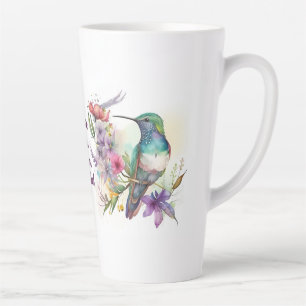 Tasse Latte Beau Oiseau et Fleurs de Humming