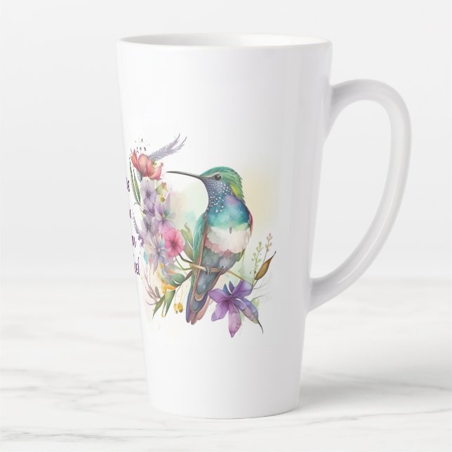 Tasse Latte Beau Oiseau et Fleurs de Humming (Droite)