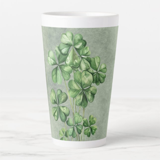 Tasse Latte Beau Shamrock d'aquarelle verte (Devant)