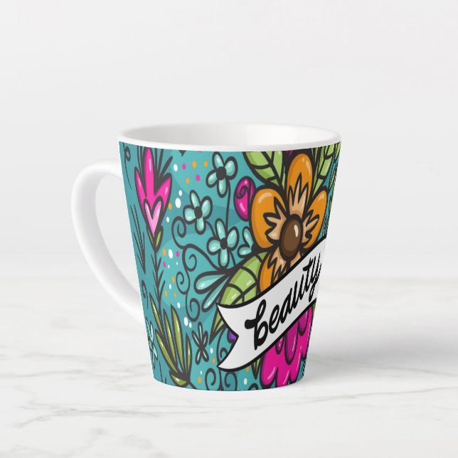 Tasse Latte Beauté de Coussin de Jet avec des Fleurs (Angle gauche)