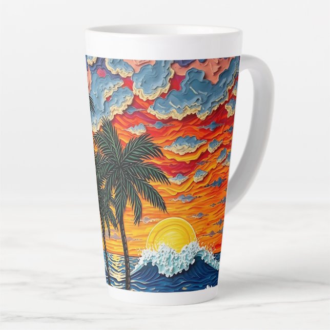 Tasse Latte Beautiful Beach Scene with Palm Trees   (Angle droit)