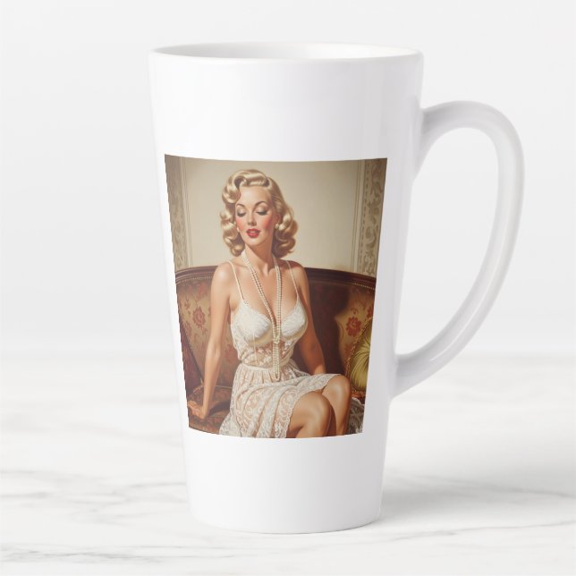 Tasse Latte Beautiful blonde pin-up 50's art (Droite)
