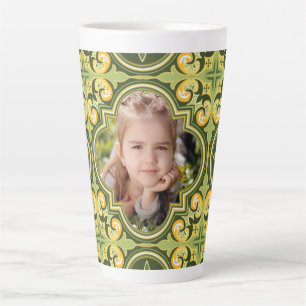 Tasse Latte Beaux Azulejos olive et jaune, photo personnalisée