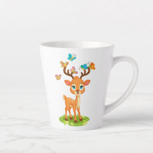 Tasse Latte Bébé Cerf Mignon avec Papillons-47568