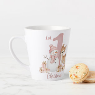 Tasse Latte Bébé Fille Premier Noël Bonhomme de Neige Cerf