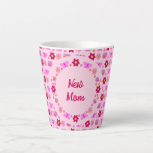 Tasse Latte Bébé rose Papillons et fleurs Personnalisé Maman