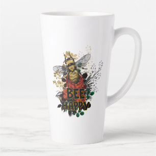 Tasse Latte Bee Happy Abee colorée et Fleurs