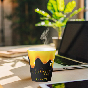 Tasse Latte Bee Happy noir mignon bourdons abeilles gouttant d