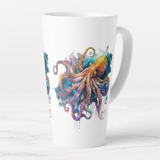 Tasse Latte Belle aquarelle pieuvre (Angle droit)