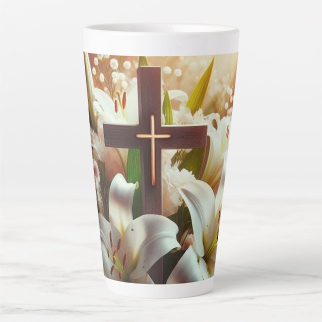 Tasse Latte Belle croix de lys de Pâques (Devant)