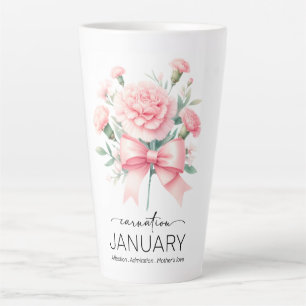 Tasse Latte Belle Fleur de Naissance Mont /Janvier/Oeillet