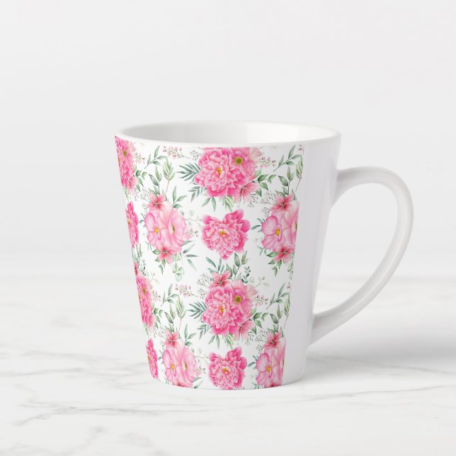 Tasse Latte Belle Fleurs Aquarelle Motif Floral (Droite)