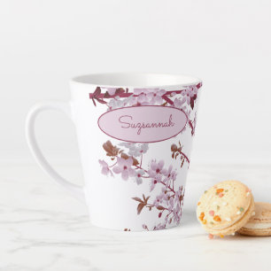 Tasse Latte Belle florale rose cerise fleurs sur mesure