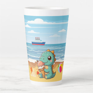 Tasse Latte Belle glace manger dino à la plage