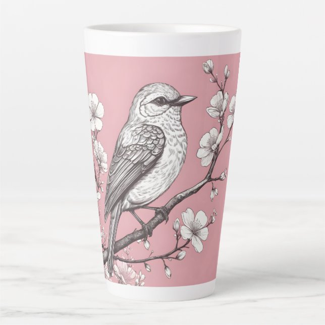 Tasse Latte Belle illustration de passereau (Devant)