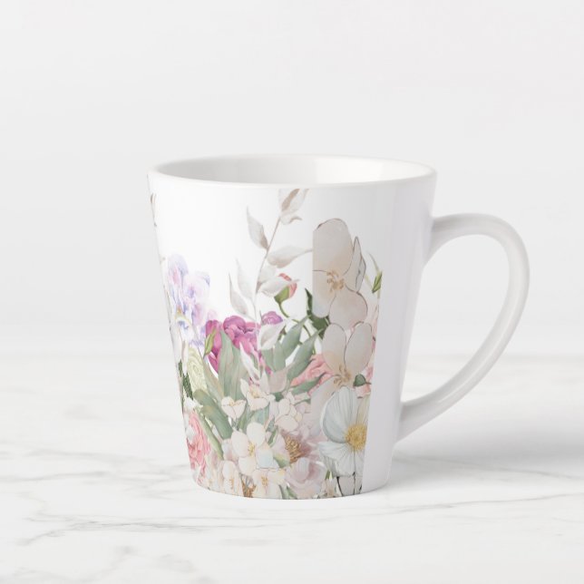 Tasse Latte Belle impression florale peinte à la main (Droite)