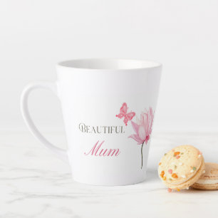 Tasse Latte Belle Maman Fleur Papillon, Élégante Mères