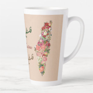 Tasse Latte Belle Palestine   Carte palestinienne avec fleurs