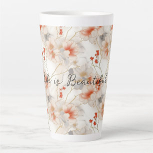 Tasse Latte Belle Pêche Feminine Rouge Blanc Floral
