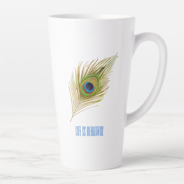 Tasse Latte Belle plumes de paon (Droite)